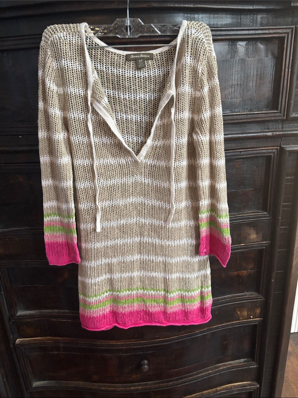Tommy Bahama Striped Crochet Tunic Swim Cover-up size Small